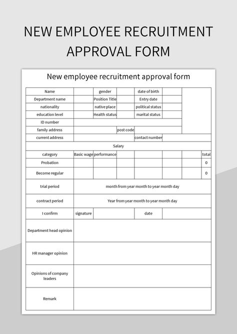 New employee recruitment approval form Employee Recruitment, Employment Form, Address Post, Army Recruitment, Teacher Recruitment, Education Level, Spreadsheet Template, New Employee, Hr Management