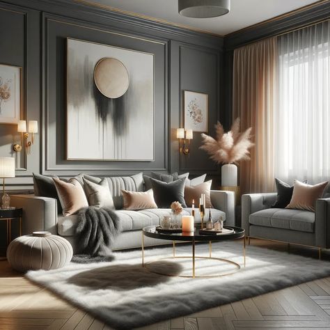 15 Alluring Colors to Complement Charcoal Gray Pink And Gold Room Ideas, Living Room Ideas Pink, Gold And Pink Room, Gold Room Ideas, Grey And Gold Living Room, Pink And Gold Room, Gold Living Room Ideas, Room Ideas Pink, Pink Bedroom Accessories