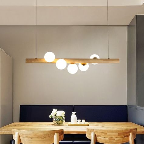 Contemporary Globe Light Diy Island, Linear Pendant Lighting, Pendant Light Kit, Recessed Lights, Wood Island, Lighting Tips, Kitchen Pendant, Linear Pendant Light, Wooden Chandelier