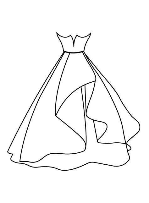 Wedding Dress Coloring Pages - Coloring Pages For Kids And Adults Fashion Design Clothes Drawing, Dress Template, Dress Coloring Pages, Wedding Dress Drawing, How To Draw A Dress, Wedding Dress Template, Dress Outline, Wedding Dress Drawings, Dress Templates