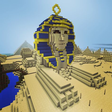 Minecraft Sphinx Minecraft Sphinx Statue, Sphinx Minecraft, Dessert Minecraft Build, Minecraft Pyramid Design, Minecraft Egyptian Builds, Egypt Minecraft, Minecraft Pyramid, Minecraft Castle Blueprints, Minecraft Building Blueprints