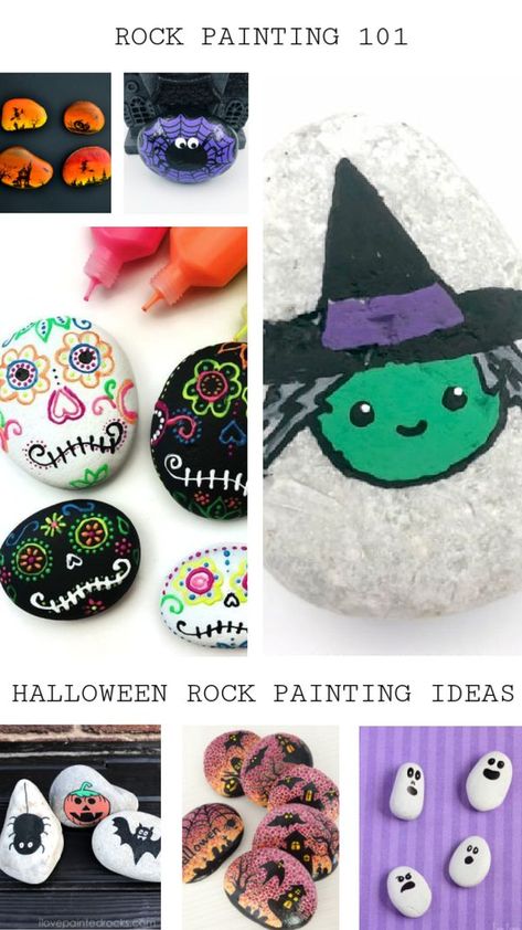 Rock Painting Tutorials | MORE fun Halloween ideas | Facebook Simple Painted Rocks, Halloween Rock Painting Ideas, Rock Painting Tutorials, Fun Halloween Ideas, Halloween Rock Painting, Halloween Painted Rocks, Painting 101, Rock Painting Tutorial, Halloween Rocks