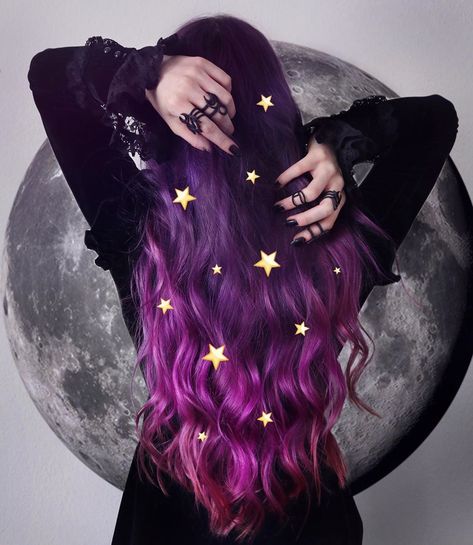 Out of this world purple color melt on @rightmew - try our Plum Purple + Smokey Purple for a similar look! #lunartides #purplehair #ombre Purple Hair Bride, Hair With Purple Streaks, Witch Hairstyles, Appearance Goals, Witch Hair, Purple Ombre Hair, Color Melt, Galaxy Hair, Tiny Wedding