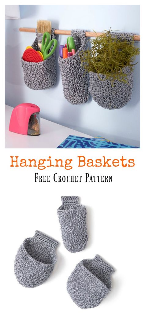 Hanging Baskets Free Crochet Pattern Crocheted Baskets, Crochet Hanging, Crochet Basket Pattern Free, Crochet Storage, Crochet Plant, Crochet Basket Pattern, Haken Baby, Crochet Home Decor, Diy Crochet Projects