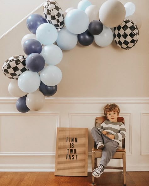 Diy Second Birthday Decorations, Vintage Car Themed Birthday Party, Boy Second Birthday Themes, Boys Second Birthday Themes, Matte Balloon Garland, 2 Fast Birthday Party, Second Birthday Boy, Car Theme Party, 2nd Birthday Party For Boys