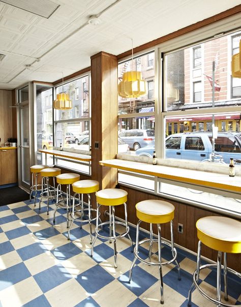 Diner Lighting, Diner Interior, Modern Diner, Bar Window, Diner Aesthetic, Houston Street, Decoration Restaurant, Retro Cafe, Juice Box