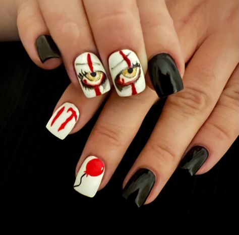 Horror Movies Nails, It Halloween Nails, Horror Movie Nails, Nails Horror, Movie Nails, Nails Kids, Horror Nails, It Movie, Nail Board