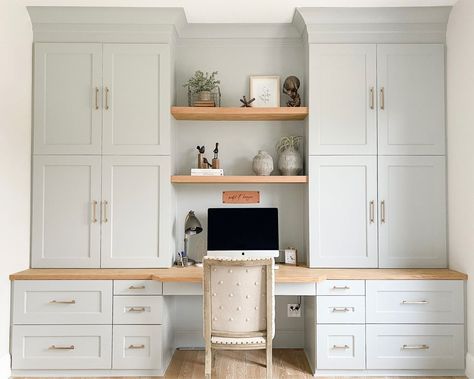 Built In Desk And Shelves, Moving Into A New House, Home Office Built Ins, Office Built Ins, Home Office Cabinets, Office Playroom, Office Remodel, Office Nook, Pressed Paper