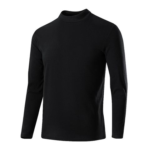 INCLUDE GREAT Thermal Underwear Men's Long-sleeved T-shirt Semi-high Collar Double-sided Velvet Heating Mid-collar Base Autumn Clothing Cold-proof Constant Temperature Heat Storage TZDR03 black-M