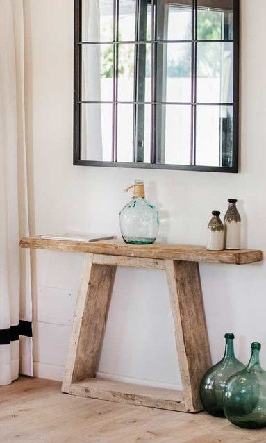 Interior Wood Decor, Cool Wood Furniture, Diy Wood Furniture, Diy Living Room, Diy Wood Decor, Diy Wood, Dyi Console Table, Rustic Wooden Entry Table, Pallet Console Table