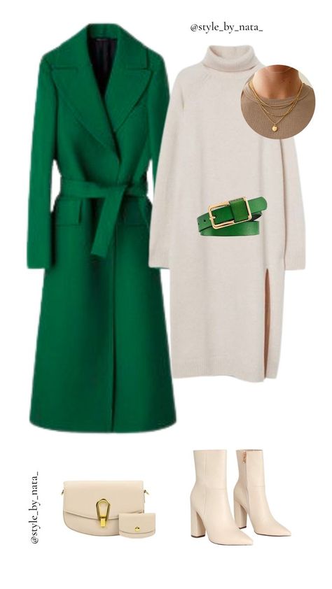 Emerald Coat Outfit, Green Winter Outfits, Emerald Green Coat, Smart Casual Work Outfit Women, Minimalist Wardrobe Capsule, Capsule Wardrobe Casual, Lawyer Fashion, Wardrobe Sets, Cozy Winter Outfits