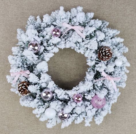 Pink Christmas Wreath, Pastel Wreath, Pink Ornaments, Christmas Wreath For Front Door, White Christmas Wreath, Christmas Window Decorations, Pink Ornament, Pink Christmas Decorations, Christmas Wreaths For Front Door