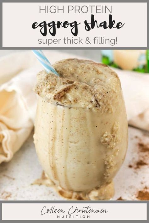 Eggnog Protein Shake Recipe, Eggnog Smoothie Healthy, Holiday Protein Shakes, Eggnog Shake Recipes, Christmas Protein Shake, Gingerbread Protein Shake, Holiday Smoothie Recipes, Eggnog Protein Shake, Eggnog Milkshake