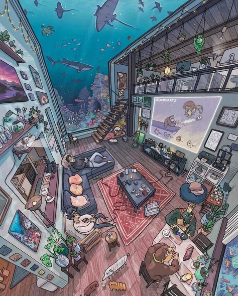 Cyberpunk House, Cyberpunk Room, Interior Concept Art, Hayao Miyazaki Movies, Arte Doodle, Pixel Art Background, Fantasy Rooms, Dream Fantasy, Isometric Art