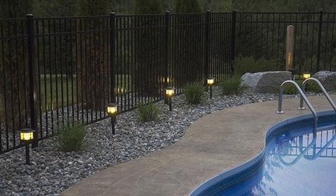 Landscaping Around Pool, Inground Pool Landscaping, Landscaping Backyard, Led Landscape Lighting, Backyard Pool Landscaping, Pool Fence, Landscape Designs, Pool Decor, Tuscan Style