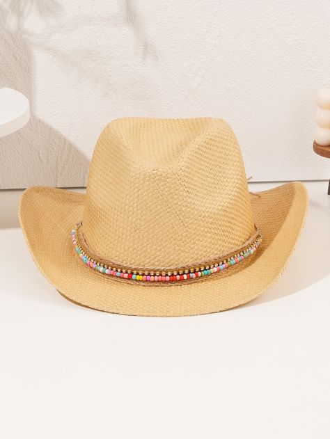 Beaded Straw Hat For Vacation, Western Beaded Straw Hat For Rodeo, Toquilla Straw Hat For Western-themed Events, Western Beaded Straw Hat For Festivals, Beaded Cowboy Hat, Summer Style Beaded Wide-brim Straw Hat, Decor Beads, Hat Decor, Bead Decor