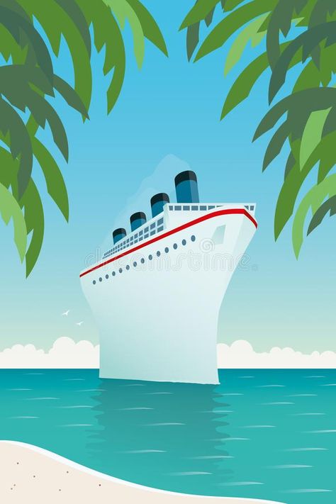 Vintage Cruise Ship in the Caribbean Sea. Vintage style vector illustration of g , #AD, #Caribbean, #Sea, #style, #Vintage, #Cruise #ad Vintage Cruise Ship, Island Illustration, Cruise Ship Pictures, Vintage Cruise, Tropical Cruise, Earth Drawings, Ship Poster, 강아지 그림, Ship Drawing