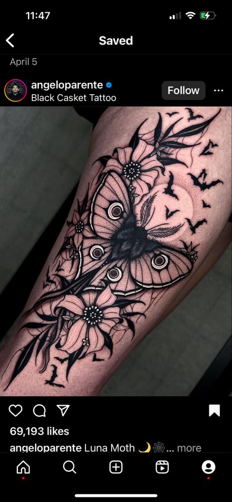 Moth Thigh Tattoo, Luna Moth Tattoo, Flower Thigh Tattoos, Moth Tattoo, Luna Moth, Tattoo Sleeve, Skin Art, Neck Tattoo, Thigh Tattoo