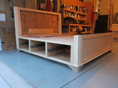 do it yourself divas: Sneak Peek of the Bed Diy Storage Bed Frame, Diy Beds, Diy Storage Bed, Concealment Furniture, Wooden Creations, Storage Bed Frame, Storage Beds, Bed With Headboard, Basement Bedroom