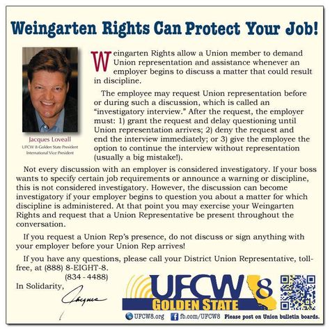 #Weingarten Rights Can Protect Your Job! - #UFCW8 #UnionProud #UnionStrong #1U #UFCW #WorkersRights #AFLCIO Union Quotes, Union Representative, Union Strong, Workers Rights, Equal Rights, Work Quotes, Labor, Matter, Drive