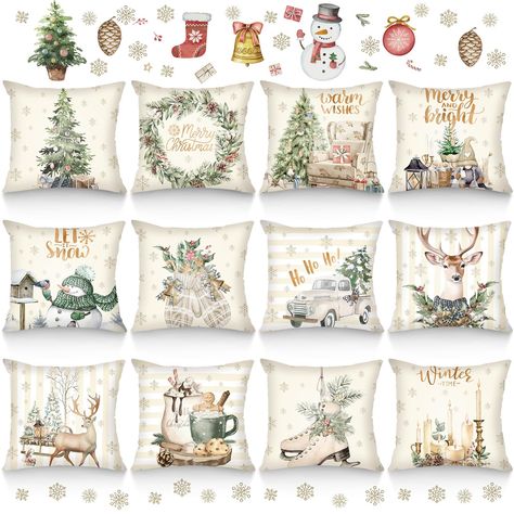 PRICES MAY VARY. Nullify Vibrant Festive Decor: our Winter watercolor decorations pillow covers add color and charm to your festive decor, transforming your home into a vibrant holiday haven; Adorned with classic watercolor, snowman, reindeer, and ice skates, these pillow covers are suitable for adding a dash of winter atmosphere into your living room, bedroom, office, cafes, and bars Proper Size and Packaging: the package includes 12 pieces of Winter watercolor decorations pillow covers, each p Watercolor Decorations, Watercolor Snowman, Winter Throw Pillows, Christmas Farmhouse, Farmhouse Pillow, Christmas Throws, Winter Watercolor, Living Room Couch, Garden Pillows