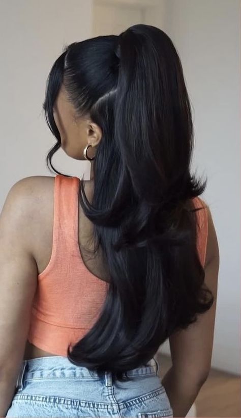 Mid Length Sew In, Baby Shower Hairstyles Long, Hair Ideas For Birthday, Half Up Half Down Blowout, Jet Black Hair Black Women, Long Silk Press, Long Hairstyles Black Women, Wedding Hairstyles Straight Hair, Bridal Hair Black Women