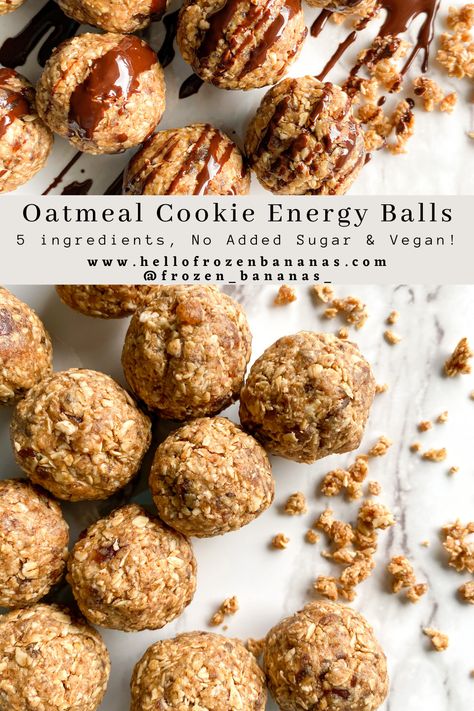 Oatmeal Cookie Energy Balls - hellofrozenbananas.com Recipe With Dates, No Bake Bites, Oatmeal Energy Bites, Oatmeal Balls, Vegan Oatmeal Cookies, Energy Balls Healthy, Healthy Foods To Make, Vegan Oatmeal, Healthy Food Guide