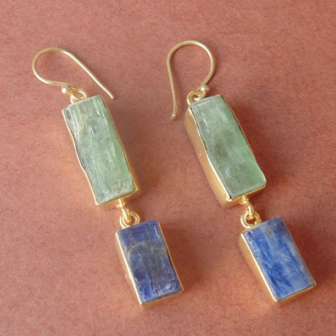 Kyanite Earrings, Kyanite Jewelry, Green Kyanite, Raw Stone Earring, Bezel Set Earrings, Fancy Stones, Earrings Handmade Dangle, Set Earrings, Handmade Brass