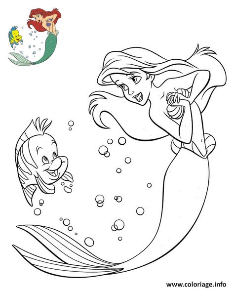 Coloriage polochon et ariel avec dessin en couleurs à imprimer Ariel, Disney, Art