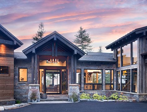 Mountain Modern with a Side of Glamour - Mountain Living Montana Living, Mountain Modern Home, Mountain Home Exterior, Transitional Exterior, Exterior Fireplace, Mansion Exterior, Modern Mountain Home, Mountain Living, Mountain Modern