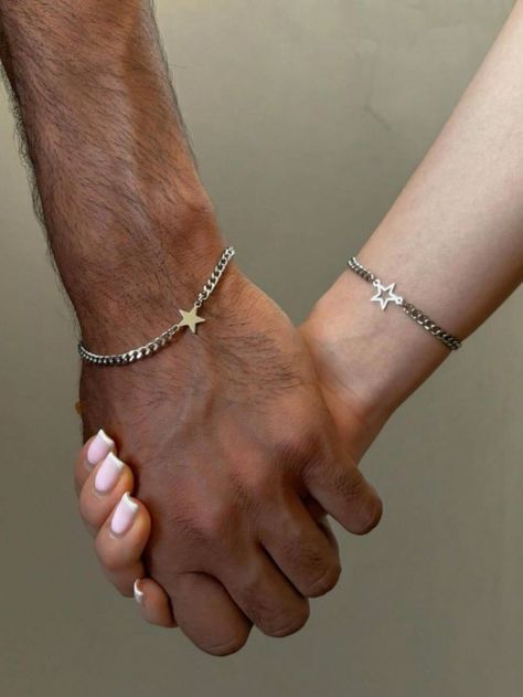 2pcs/Set Minimalist Style Hollow Star Couple Bracelets - Titanium Steel Men Bracelet & Elegant Women Bangle, Birthday Gift, Party/Date Accessory, Valentine's Day Gift For Couples, Mom Silver Fashionable   Copper     Women Fashion Jewelry, size features are:Bust: ,Length: ,Sleeve Length: Match Bracelets For Couples, Star Couple, Bracelet Elegant, Bracelet Couple, Couple Style, Jewerly Beads, Jewerly Making, Titanium Bracelet, Men Bracelet