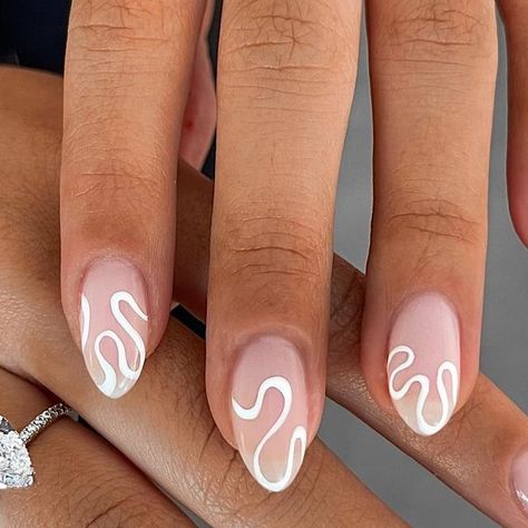 peachi nails on Instagram: "squiggle tips 🤍〰️ styled with the pear cut moissanite engagement ring from @theprestwickplace 💍 check out their page for more stunning moissanite & lab grown diamond pieces 💎 @colourmeprettynailsau gel polishes used: 🤍barely there 🤍french white - - - - #nails #peachinails #nailart #naildesign #wedding #weddingnails #manicure #mani #gelpolish #gelnails #nailinspo #nailinspiration #ring #engagementring #weddinginspiration #pinterest #diamond #beauty #salon #makeup Bridal Nails Designs, Engagement Nails, Lines On Nails, Wedding Nails Design, White Nail Designs, White Nail, Minimalist Nails, French Tip Nails, Nail Trends