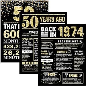 50th Birthday Decorations Back in 1974 Posters 3 Pieces 11 x 14 1974 Birthday Gifts for Men 50 Years Ago Party Decorations Supplies Large Sign Home Decor for Men and Women Home Decor For Men, 70s Party Decorations, 30th Birthday Gifts For Men, 00s Party, 1974 Birthday, 50th Anniversary Decorations, 50th Birthday Gifts For Men, 16th Birthday Decorations, Birthday Decorations For Men