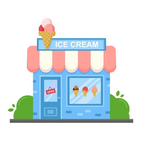 Vector ice cream restaurant and shop. fr... | Premium Vector #Freepik #vector #ice-cream-shop #ice-cream-cartoon #ice-cream #sweet-shop Toko Ice Cream, Ice Cream Restaurant, Cartoon Building, Creative Origami, Shop Buildings, Diy Glass Bottle Crafts, Kids Art Class, Shop Illustration, Ice Cream Parlor