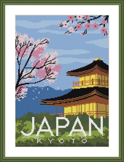 Cross Stitch Pattern Japan Kyoto. Retro Travel Poster. Counted Cross Stitch Chart. Art Landscape. Scenic view. Sakura. PDF Instant Download. - Etsy カナダ Emoji Drawings, Japan Kyoto, Retro Travel Poster, Scenic View, Art Landscape, Cross Stitch Chart, Vintage Travel Posters, Scenic Views, Travel Poster