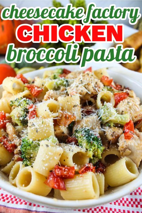 Broccoli Ideas, Cheesecake Factory Chicken, Chicken Broccoli Pasta Recipes, Cheesecake Factory Pasta, Copycat Cheesecake Factory, Broccoli Pasta Salads, Italian Dressing Recipes, Broccoli Pasta Recipe, Chicken Broccoli Pasta