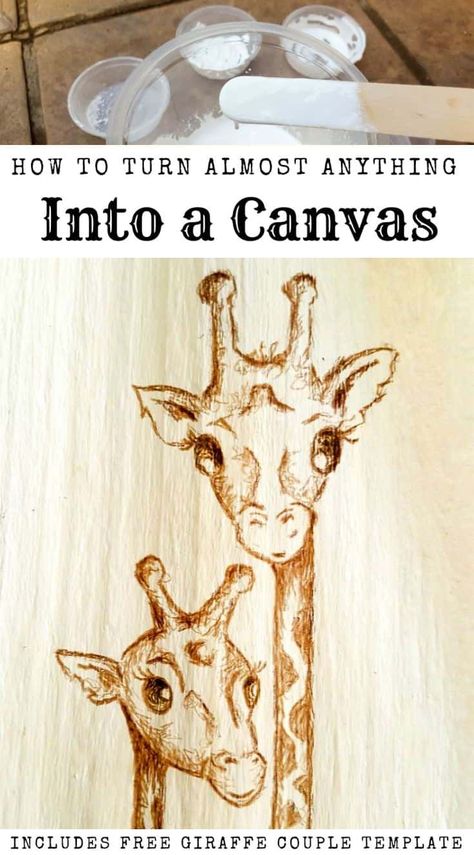 Artists use gesso to prepare a canvas for painting. Here's an easy recipe how you make your own and turn almost anything into a canvas. #GessoRecipe #Makeyourown #Acraftmix #ArtSupplyDIY #FreeTemplate #CuteGiraffes #FreeDownload Making Gesso At Home, How To Make Painting Canvas, Wood Mixed Media Art, Diy Clay Art On Canvas, Gesso Recipe, Homemade Gesso, Gesso Art, Painting Ideas On Canvas Love, Love Fonts