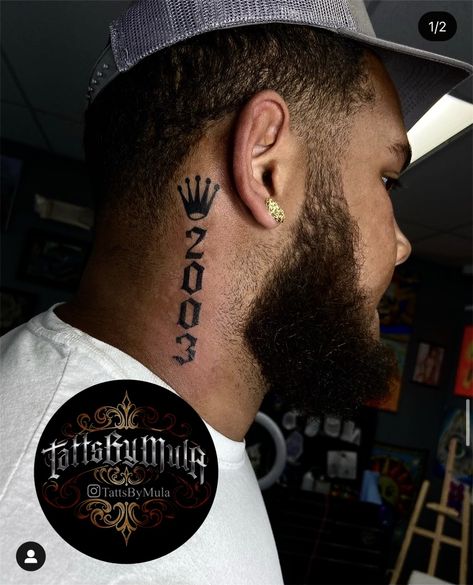 Small Hood Neck Tattoo, 2003 Neck Tattoo, Neck Tattoo For Guys Black Men, Behind The Ear Tattoo Ideas For Men, Small Neck Tattoos Men, Behind Ear Tattoo Men, Side Neck Tattoo For Guys, Back Ear Tattoo, Simple Neck Tattoos