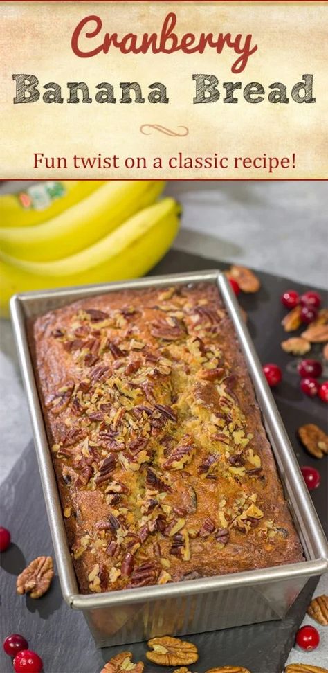 Cranberry Banana Bread | Fun twist on a classic recipe! Holiday Banana Bread Recipe, Holiday Banana Bread, Banana Cranberry Bread Recipes, Cranberry Quick Bread Recipes, Cranberry Banana Bread Recipe, Festive Banana Bread, Banana Bread Recipe With Cranberries, Banana Cranberry Bread, Cranberry Banana Bread