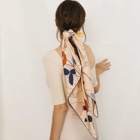 Silk Scarf Outfit, Scarf Aesthetic, Silk Scarf Style, Silk Scarf Hair, Large Silk Scarf, Silk Neck Scarf, Silk Headscarf, Head Scarf Styles, Silk Square Scarf