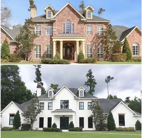 Before And After White Brick House, Brick Colonial House Exterior, House Rehab, Painted Brick Exteriors, Exterior Facade, Painted Brick House, Chicago House, Money Pit, Home Exterior Makeover