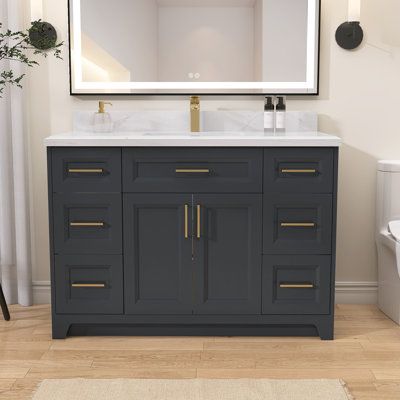 Our 48 inch bathroom vanity cabinets feature a simple yet stylish design to give your bathroom an eye-catching look. The cabinets of our bathroom vanities are made of solid wood and are also treated with mildew resistance, making our bathroom storage cabinet more waterproof and durable. Our bathroom vanity 48 inch is finished in a unique light gray that will make your bathroom look more premium and eye-catching. This bathroom large cabinet can bring a different visual effect to your bathroom. Ou Bathroom 48 Inch Vanity Ideas, Bathroom Vanity Without Sink, 49 Inch Bathroom Vanity, Bathroom Vanity Ideas 48 Inch, 48" Bathroom Vanity Ideas, 46 Inch Bathroom Vanity, Midnight Blue Bathroom Vanity, 48” Bathroom Vanities, 48 Inch Bathroom Vanity Single Sink