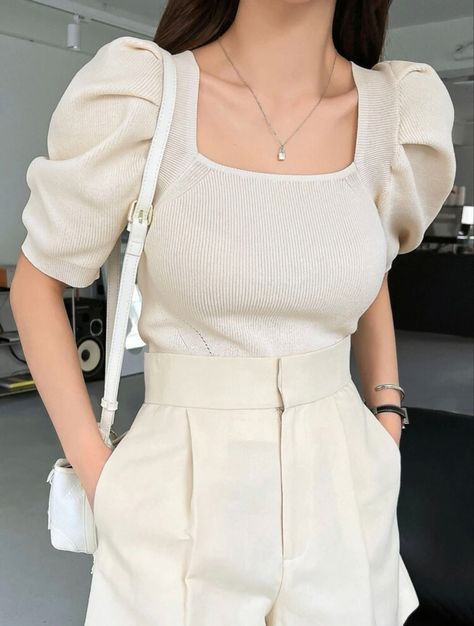 Knitted Top Outfit, Modest Dresses Casual, Causual Outfits, Fashion Attire, Mode Inspo, Business Casual Outfits, Casual Style Outfits, Korean Outfits, Tie Back