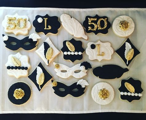 Masquerade Cookies Decorated, Masquerade Cookies, Gatsby Cookies, Mascarade Party, Masquerade Cakes, Gatsby Birthday Party, Masquerade Ball Party, Moms 50th Birthday, Masquerade Theme