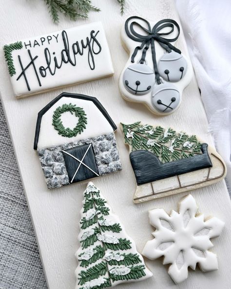 Jennessa Greenawalt-Vega (@mad.batter.cookieco) • Instagram photos and videos Farm Cookies, Winter Cookie, Tree Cookies, Bear Cookies, Sleigh Bells, Christmas Tree Cookies, Sugar Cookie Designs, Xmas Cookies, Christmas Cookies Decorated