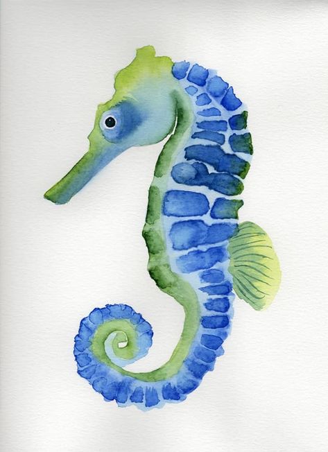 Watercolor Paintings Sea Animals, Watercolour Sea Creatures, Watercolour Seahorse, Watercolor Ocean Animals, Watercolour Starfish, Sea Horse Watercolor, Watercolor Sealife Ocean Life, Aquatic Watercolor, Sea Horse Watercolor Paintings