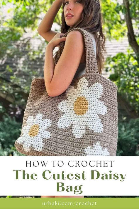 Crocheted Bags Patterns Free, Crochet Daisy Tote Bag, Crocheted Purses, 2024 Crochet, Crochet Tote Bag Pattern, Daisy Bags, Crochet Shoulder Bags, Crochet Stitches Guide, Free Crochet Bag