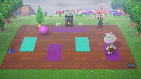 Animal Crossing Yoga Studio, Animal Crossing Yoga Area, Acnh Yoga Area, Acnh Yoga, Outdoor Yoga Studio, Yoga Area, Animal Crossing Guide, Qr Codes Animal Crossing, Acnh Ideas