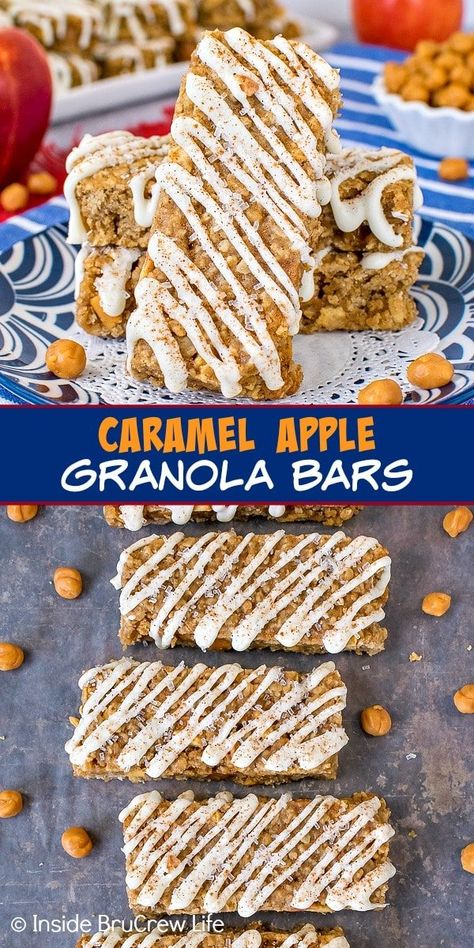 Caramel Apple Granola Bars - Inside BruCrew Life Apple Granola Bars, Granola Dessert, Homemade Caramel Apple, Apple Granola, Caramel Apple Bars, Recipe Categories, Holiday Entertaining Food, Fall Eats, Caramel Apples Easy