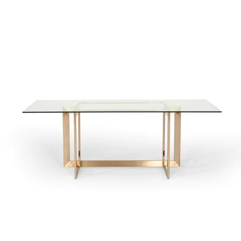 Willa Arlo Interiors Jayleen Modern Dining Table & Reviews | Wayfair.ca Dining Table Glass, Brass Dining Table, Glass Dining Room Table, Dining Table Online, Table Glass, Table For Small Space, Rectangle Dining Table, Modern Sideboard, Glass Dining Table